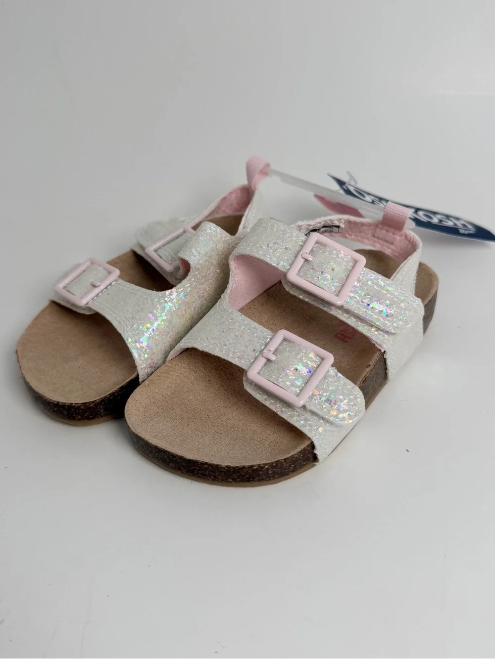 OshKosh B'gosh White Glitter Sandals with Pink Buckles